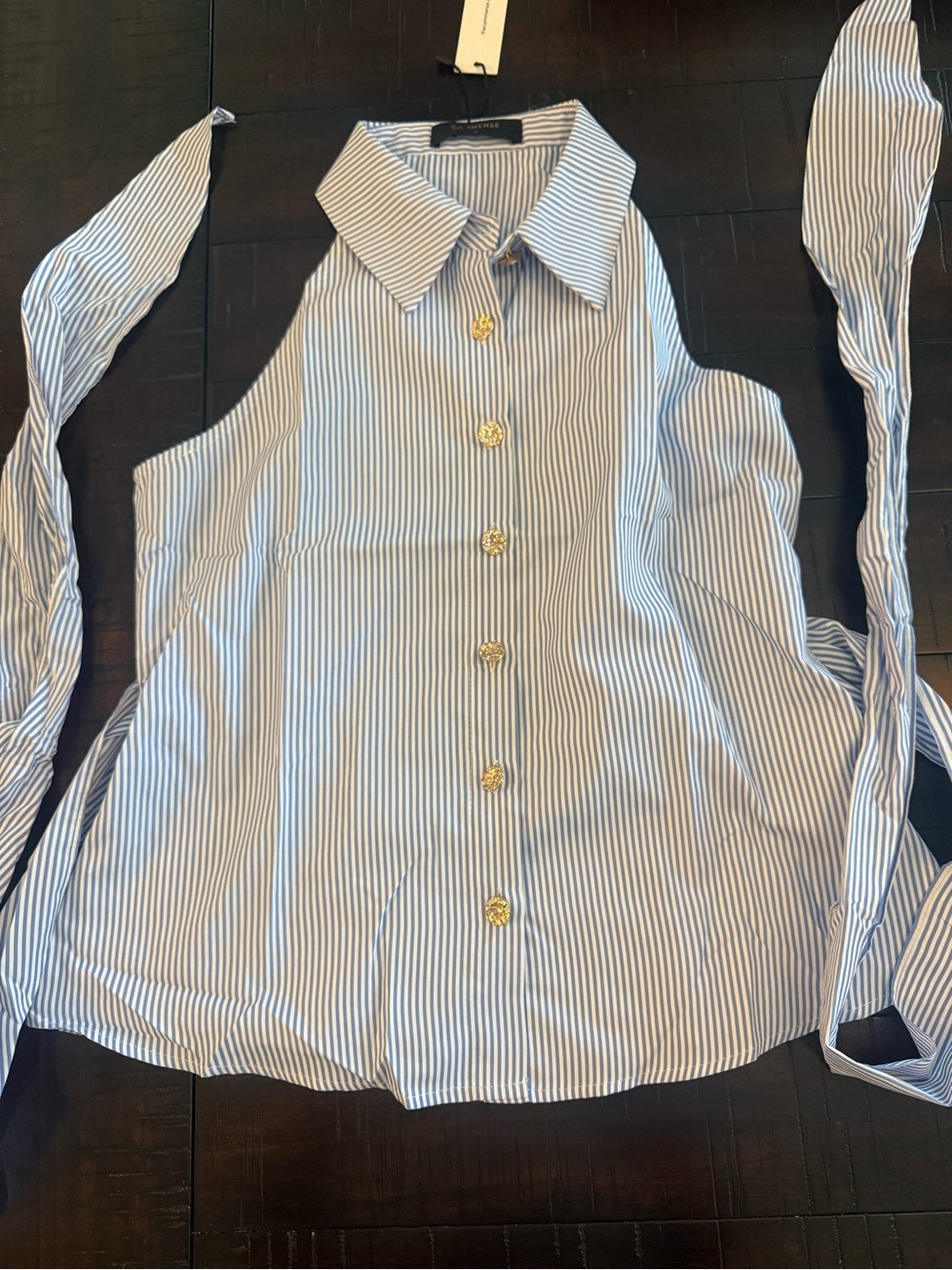 Commense Light Blue Striped Sleeveless Collared halter top with tie wrap - Picture 4 of 6